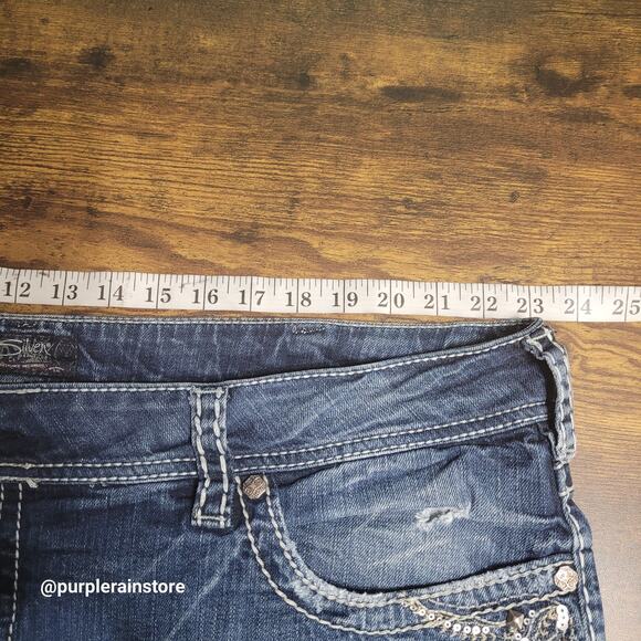 Silver Jeans 24 Suki Straight High Rise Tummy Control Embellished Thick Stitch - Picture 8 of 14